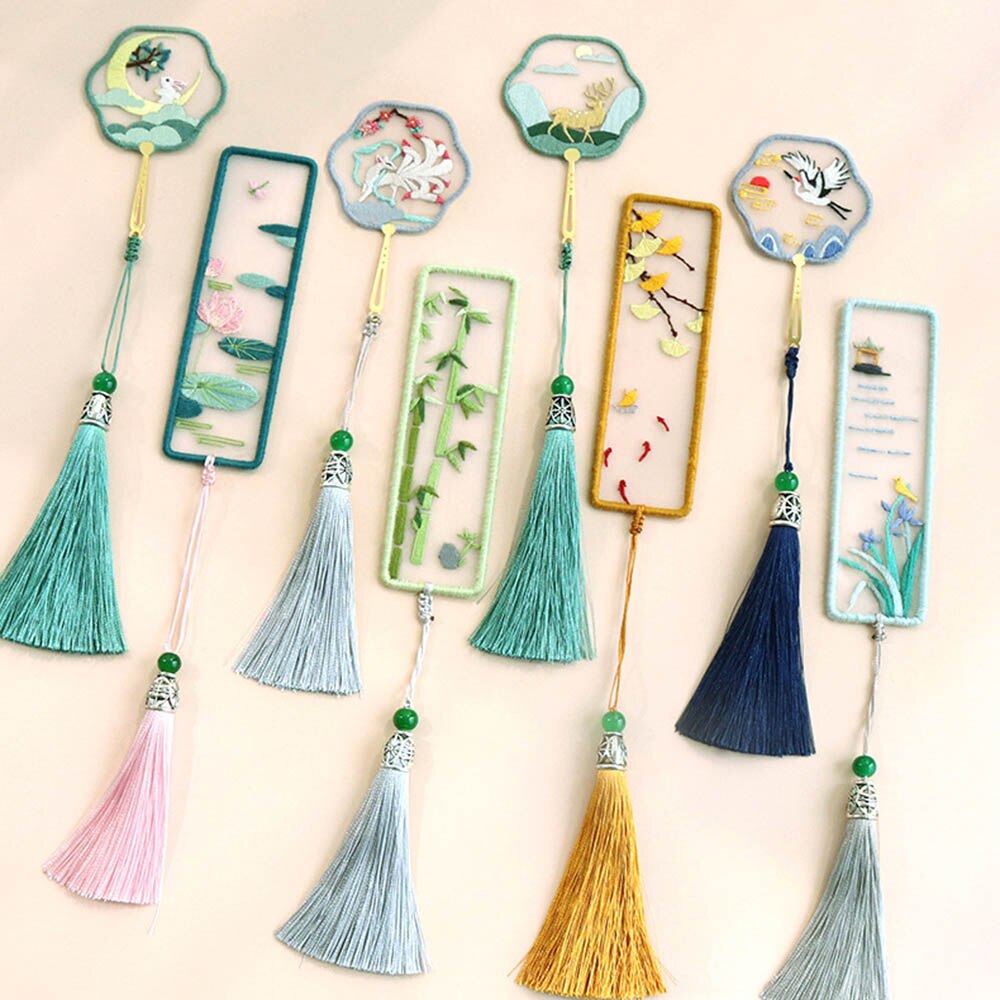DIY Embroidered Bookmark Material Package Embroidery Starter Kit With Flowers Plant Pattern Color Threads Handmade Bookmark Kit