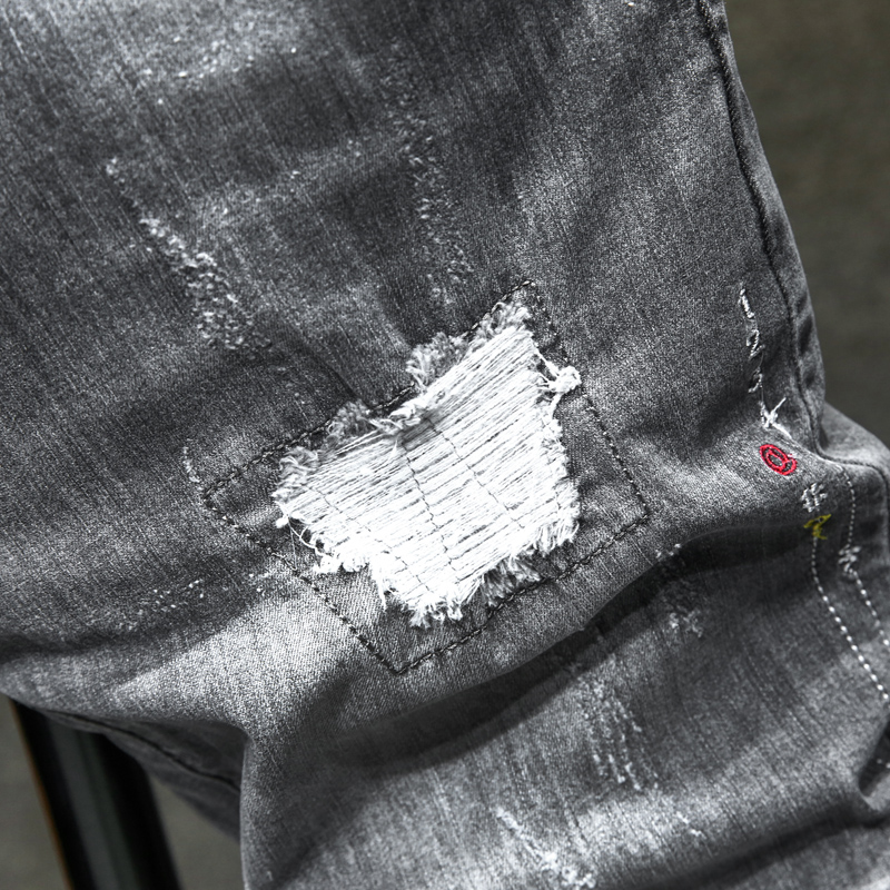 NOVEDAD DE VERANO en pantalones vaqueros cortos rasgados para hombre, pantalones cortos de tela vaquera elásticos gris ajustados informales a la , ropa de para hombre