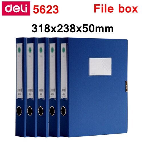 5PCS/LOT Deli 5622 5623 A4 file box documents box file case with Plush clasp 35mm 50mm Color blue & black: 5623-Blue-50mm