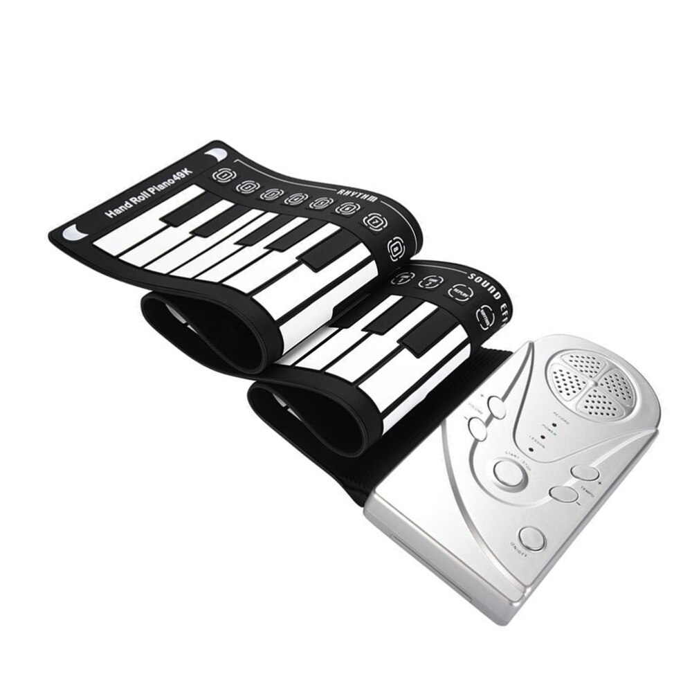 49 Keys Roll-up Keyboard Piano Silicone Foldable Electronic Digital with Speaker without Battery (Silver)