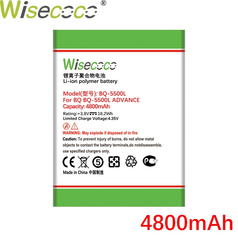 Wisecoco 4800mAh Replacement Battery for BQ BQS-5500L Advance Smartphone - Li-ion