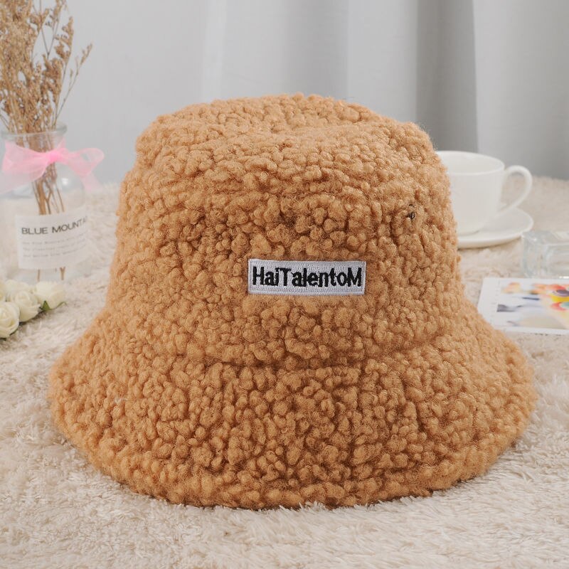 Lamb Wool Faux Female Hat Fur Warm Female Hat Faux Fur Winter Women&#39;s Bucket Hat Fisherman Outdoor Sun Hat Panama Lady Hat Cap