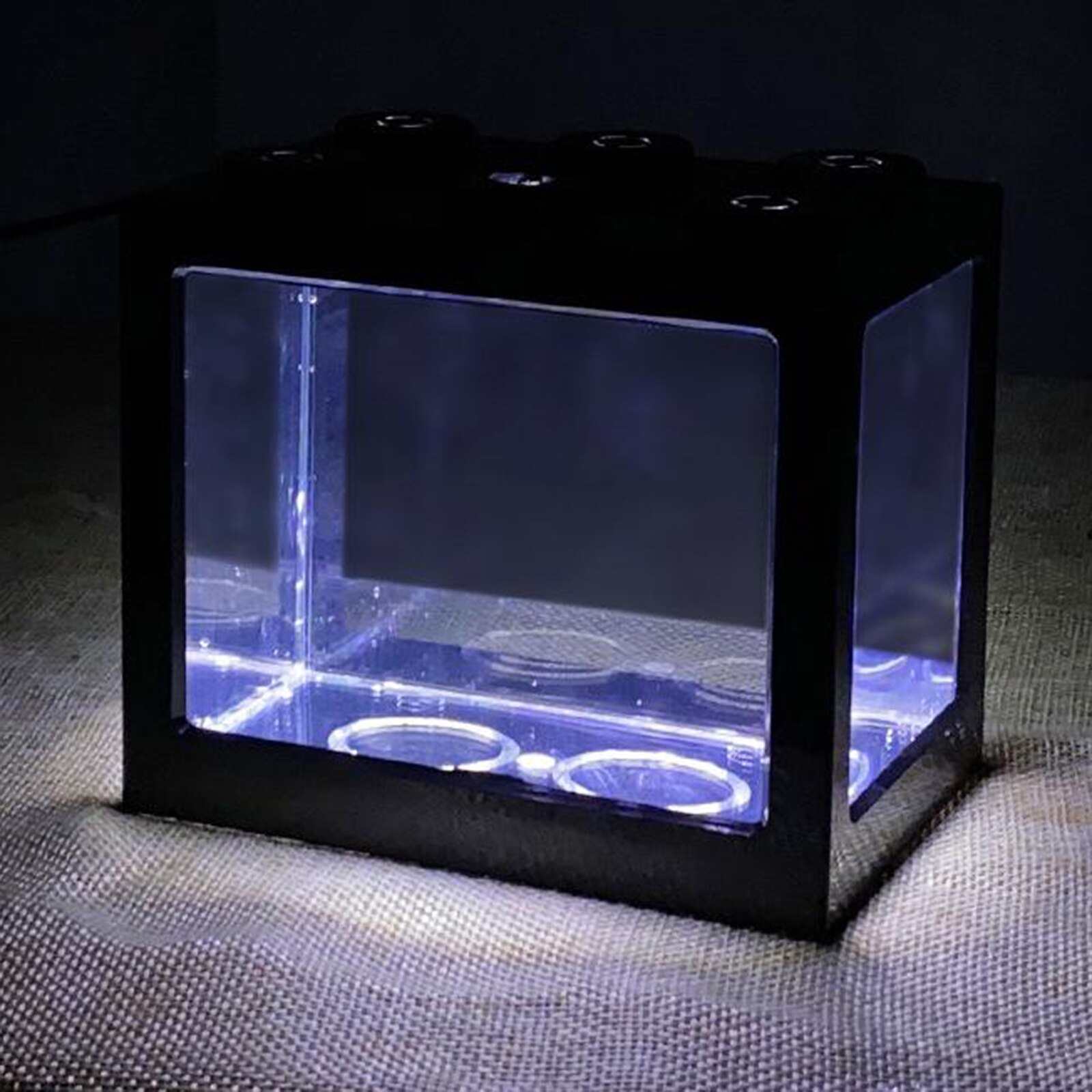 Mini Fish Tank LED Light Clear Ornament Aquarium Office Desktop Decor Pink: Black