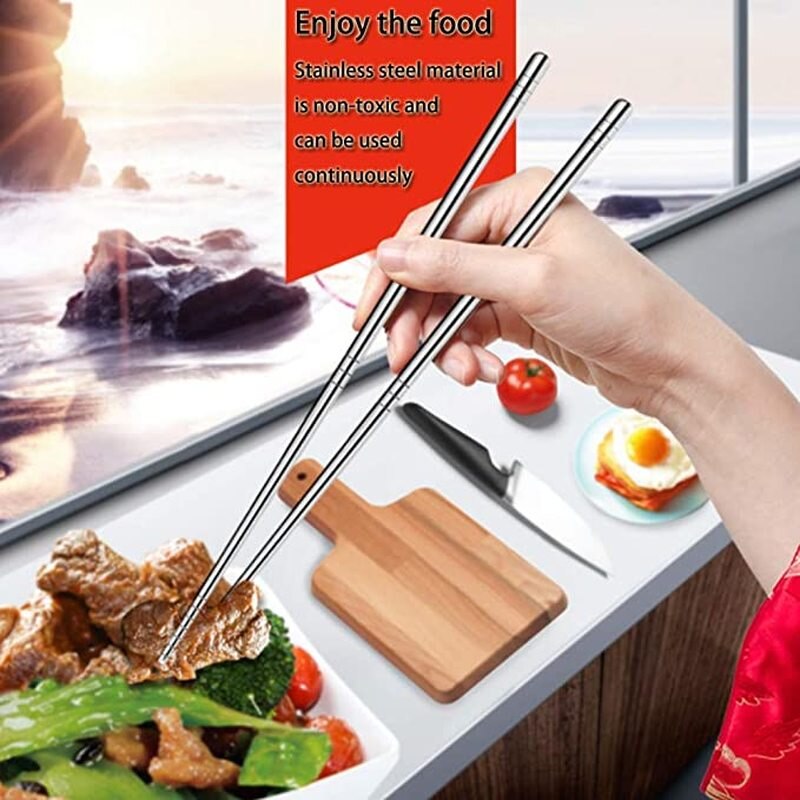Stainless Steel Chopsticks Set Chinese Metal Non-slip Steel Chopstick Kit Portable Reusable Food Sushi Sticks Home Kitchen Tools