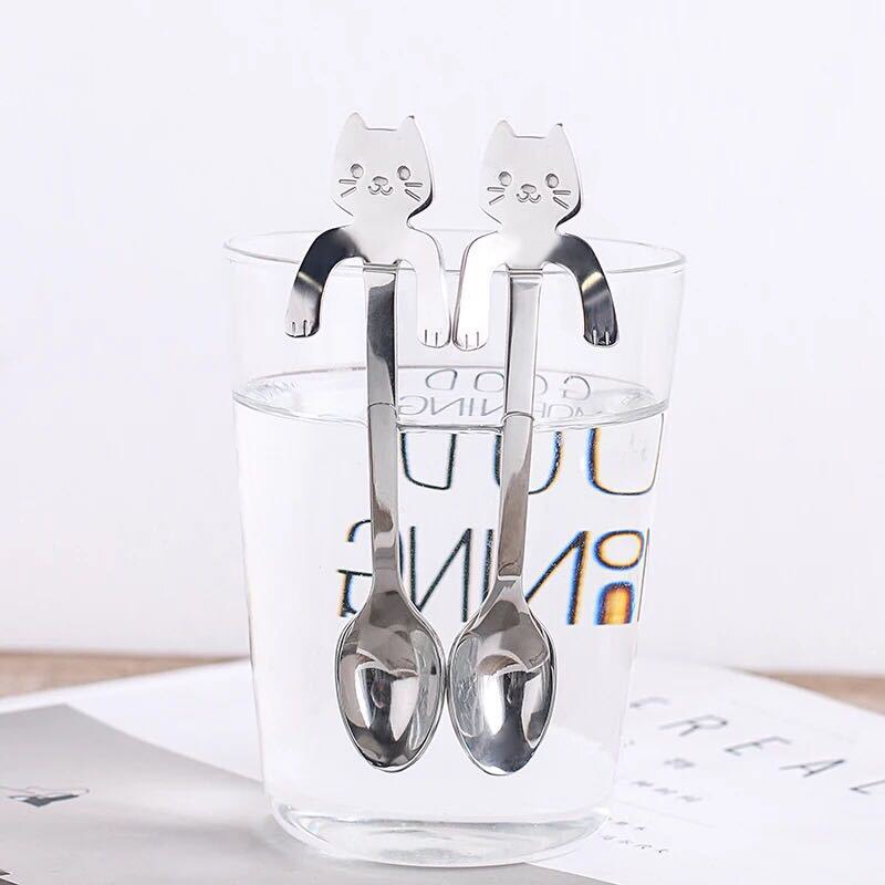 Stainless Steel Cute Cat Spoon Hanging Coffee Milk Stirring Spoons