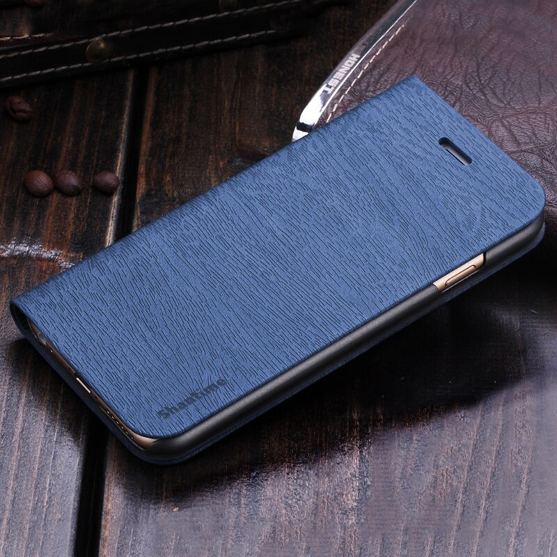 Houtnerf PU Lederen Telefoon Case Voor Vernee M5 Flip Book Case Voor Vernee M5 Business Wallet Case PC Shell back Cover: Blue