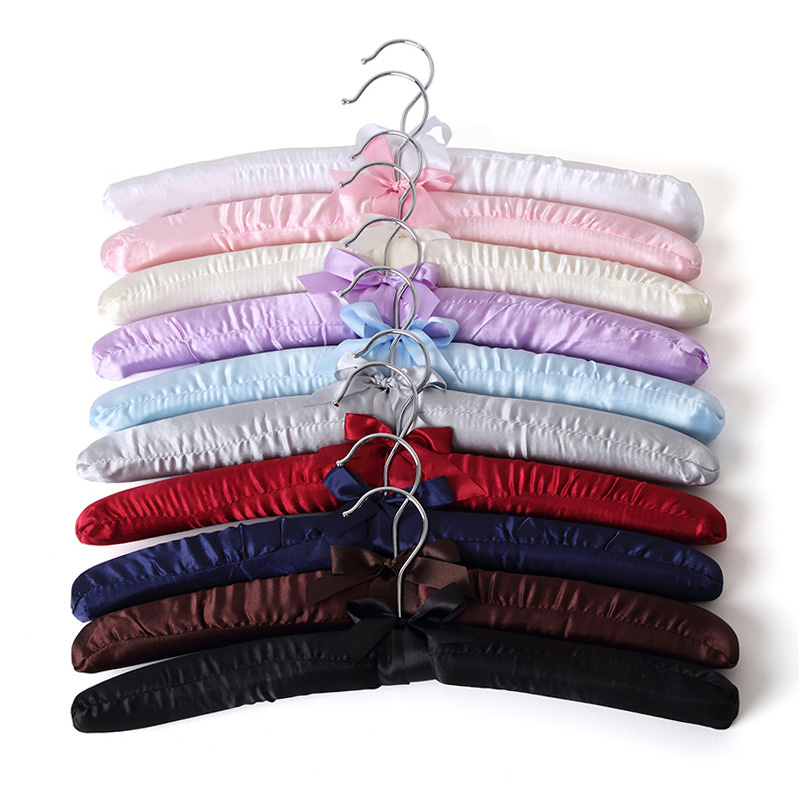 Cintre rembourré en satin pour vêtements, cintres en éponge, présentoir de magasin, crochet argenté, 1 pièce
