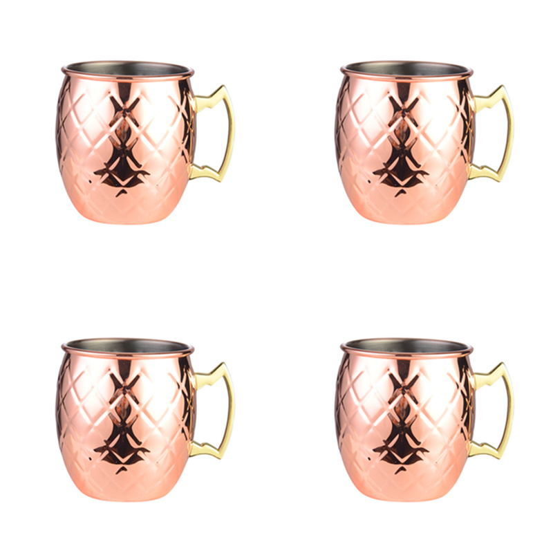 Tasse Mule de 550ml 18 onces moscou | Tasse en acier inoxydable martelée, plaqué cuivre, tasse de bière, tasse de café Bar, verres, directe: C-4Pcs
