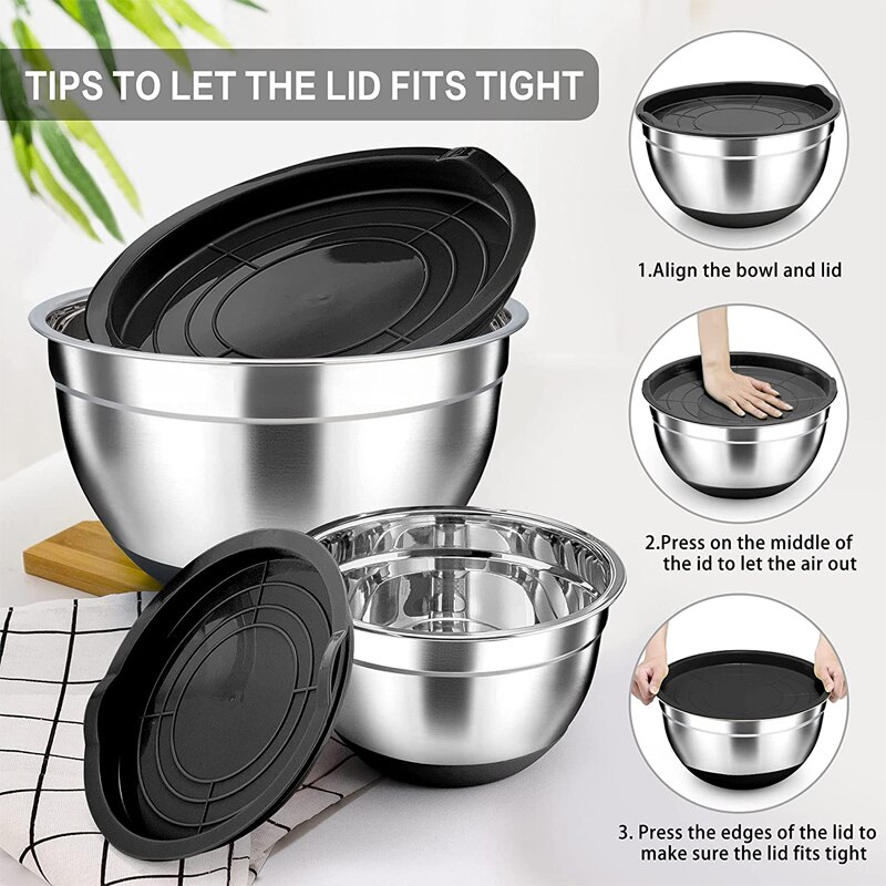 Stainless Steel Mixing Bowl Fruit Salad Bowl Non Slip Silicone Bottom Food Storage Bowl Set Kitchen Salad Cooking Bowl Tableware