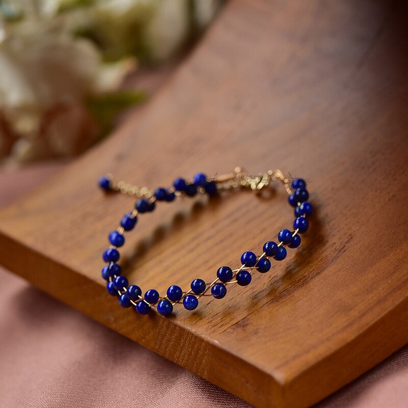 Perles Lapis Lazuli naturelles faites à la main Bracelet armure Bracelet et Bracelet bijoux pour les femmes