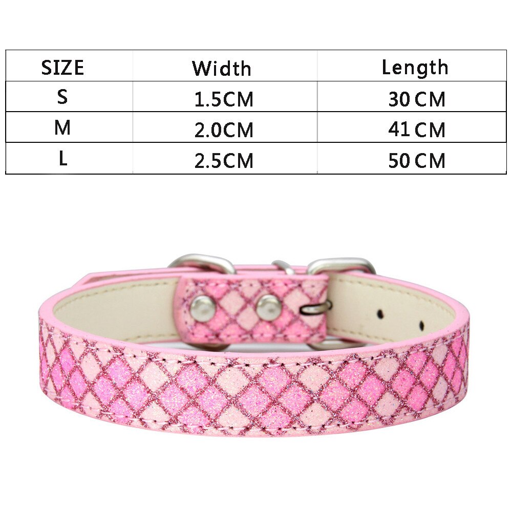 Hundehalsbånd til små store hunde pu læder hundehalsbånd justerbart plaid rhinestone halsbånd til hunde tilbehør kæledyr produkter hvalp: Lyserød / M 2.0 x 41cm