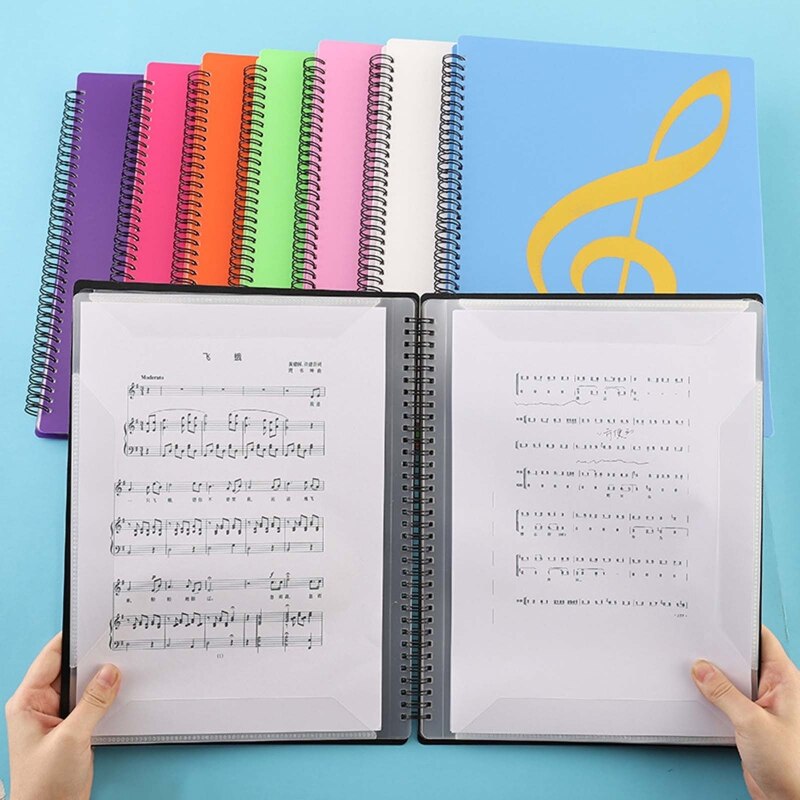 A4 File Folder Waterproof Spiral-bound Sheet Music Binder 10 x 13 Inches 20 Sleeves Double Sided for Violinist Pianists