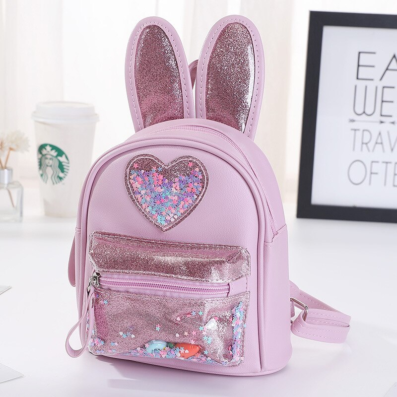 Mini Mochila escolar para niñas pequeñas, bolso escolar de conejo brillante, Kawaii, para la vuelta al colegio: Morado