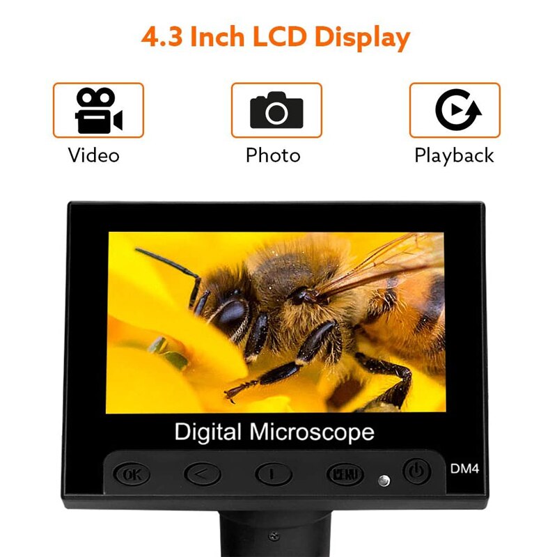 4.3&quot;LCD Display USB Digital Electronic Microscope Endoscope Record 1000X 2 Megapixels with 8 LED Stand for Repair Soldering