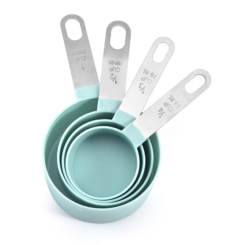 4 stk/sæt køkken målekop kage bagemel måleskeer rustfrit stål håndtag køkken gadgets: Grøn kop