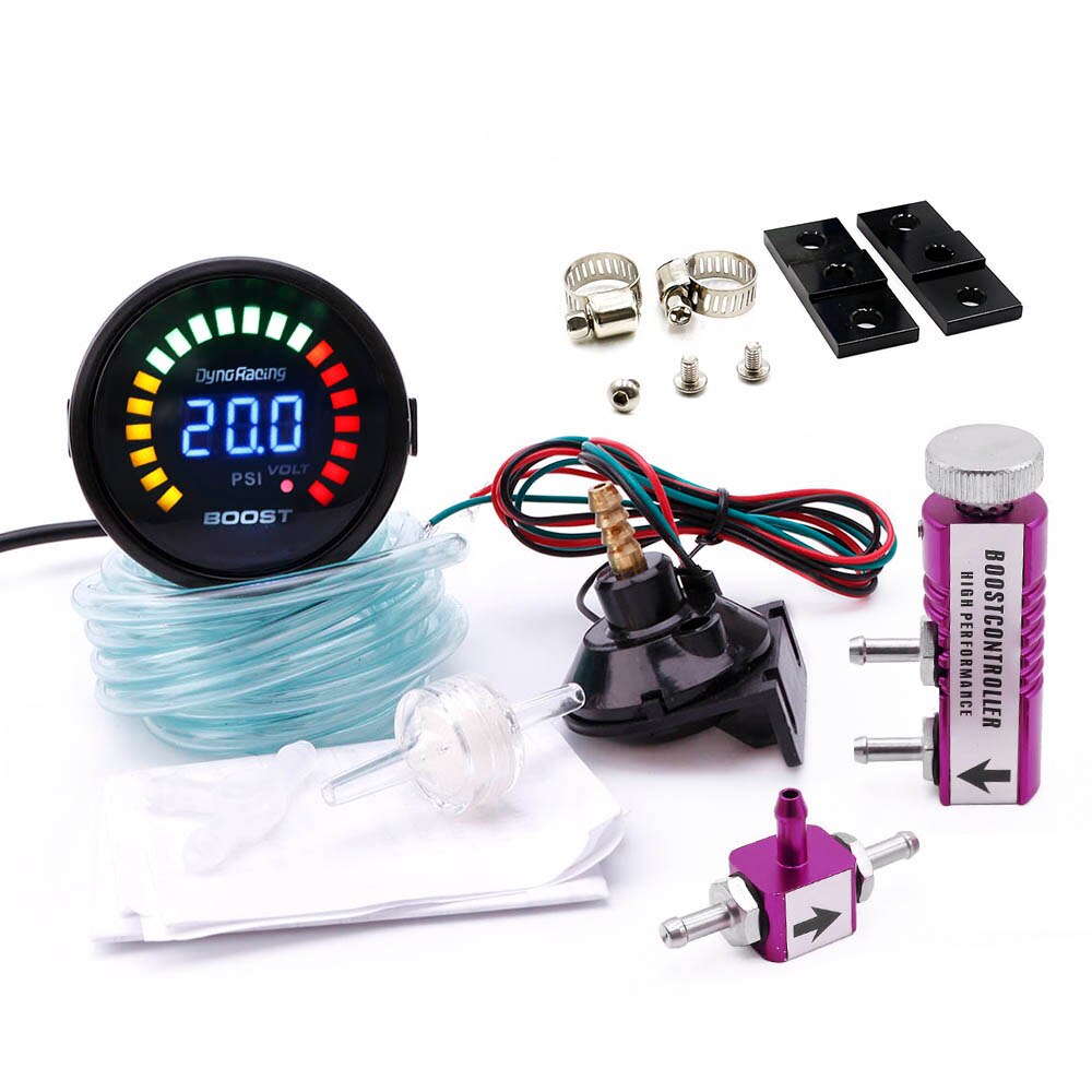 Dynoracing 2"52mm Car Digital 20 LED Turbo Boost Gauge-15-45PSI+ Adjustable Turbo Boost Controller Kit 1-30 PSI IN-CABIN: With purple control