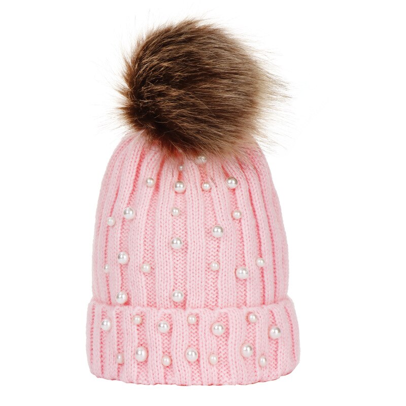 Winter warme baby muts met bont pompon, gebreide baby meisjes jongens baby peuter kinderen muts beanie kinderen kinderen mutsen muts: 3
