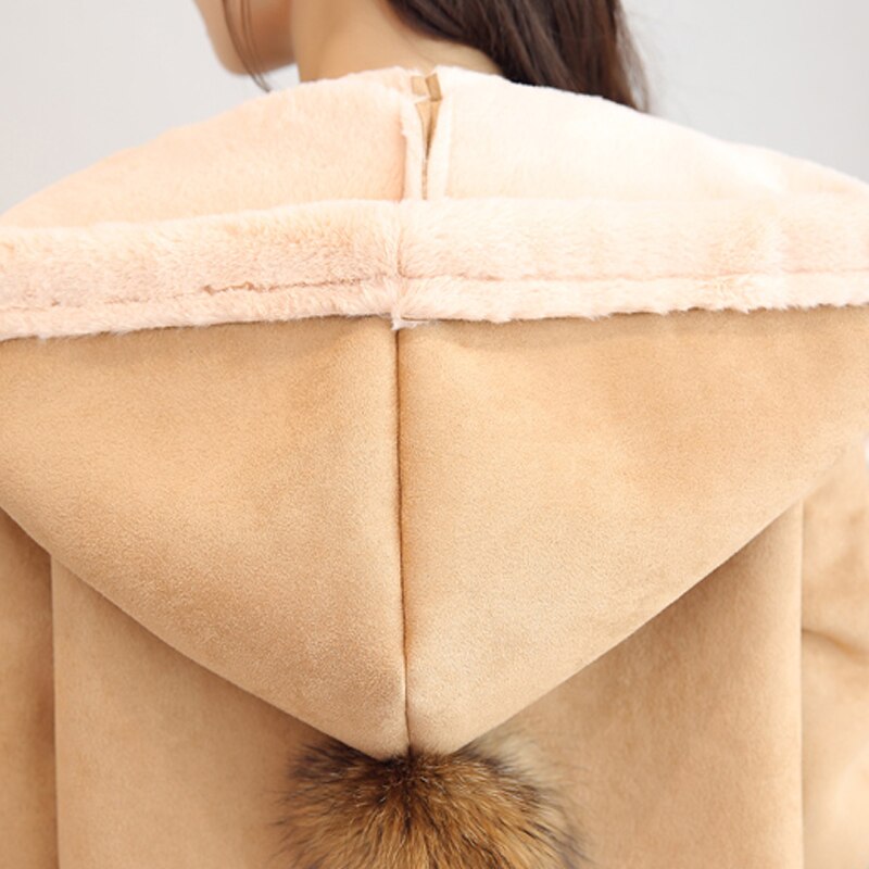 Femme vestes hiver couleur unie cerf fourrure à capuche mi-longueur femmes vestes augmenter cachemire épais hiver femmes fourrure