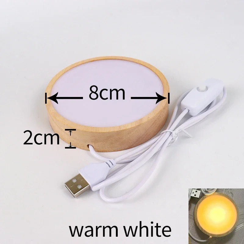 8cm Wood Light Base With USB Switch Wooden LED Light Rotating Display Stand Lamp Holder Lamp Base Art Ornament: Brown