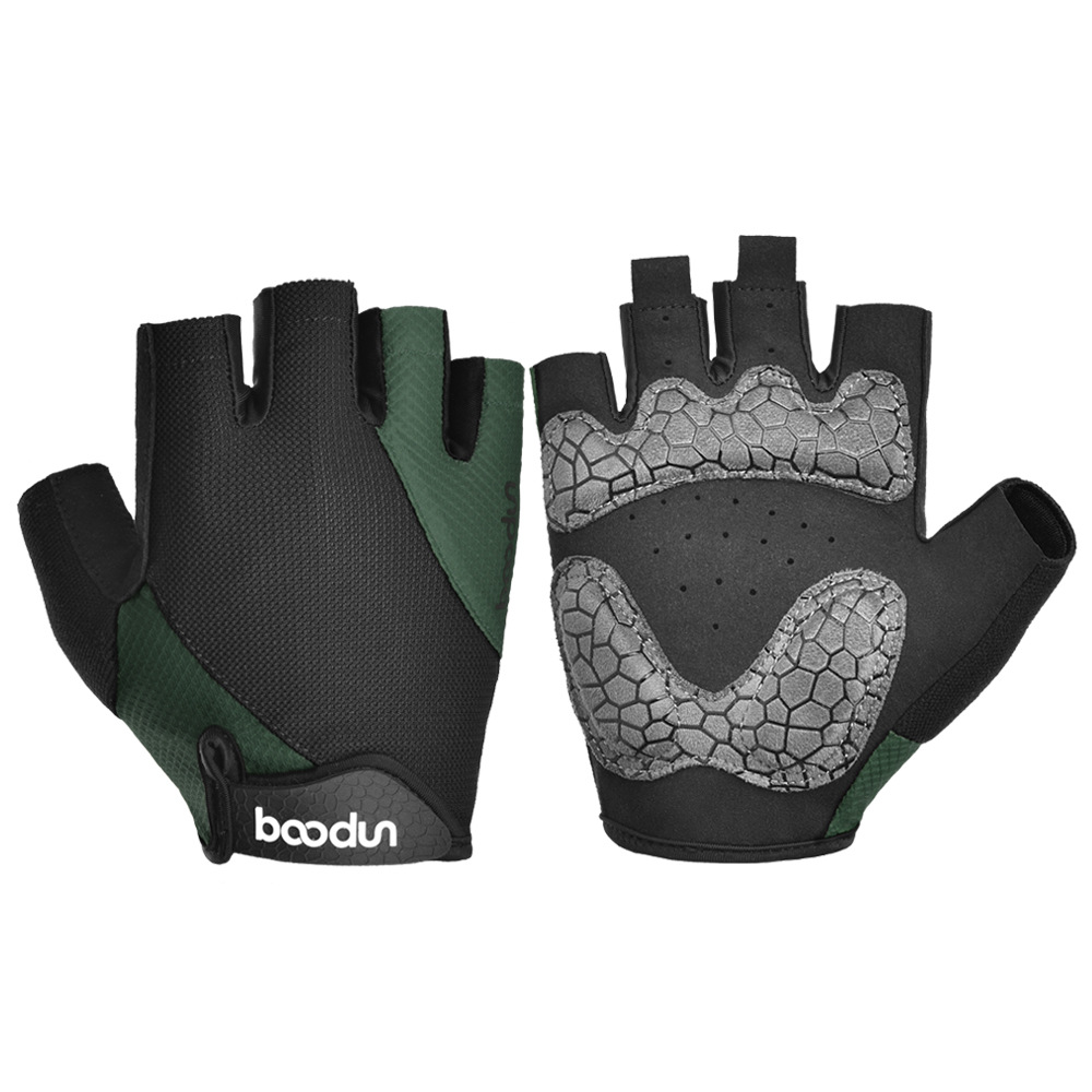 BOODUN Summer Men Women Cycling Gloves Half Finger Gym MTB Hand Gloves GEL Breathable Pad Road Mountain Bike Bicycle Glove: Green / XL