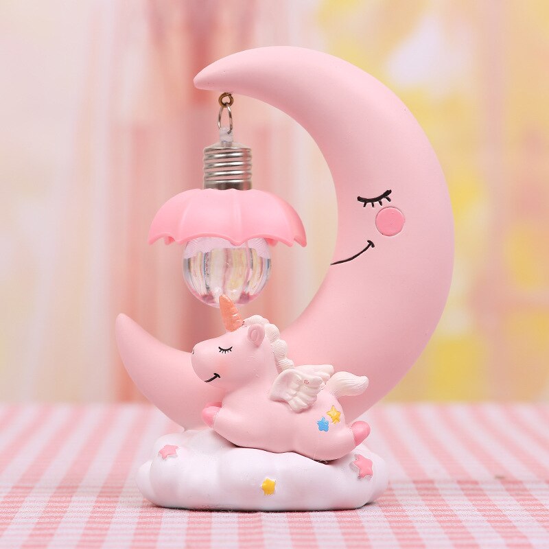 Resina luna unicorno LED Nightlight Cartoon Baby Nursery Lamp respirazione giocattolo per bambini regalo di natale camera dei bambini lampada da tavolo artigianale: pink