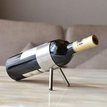 WSHYUFEI Rvs Metalen Wijnrek Houder Twee Voeten Wijn Mini Metalen Wijnfles Houder