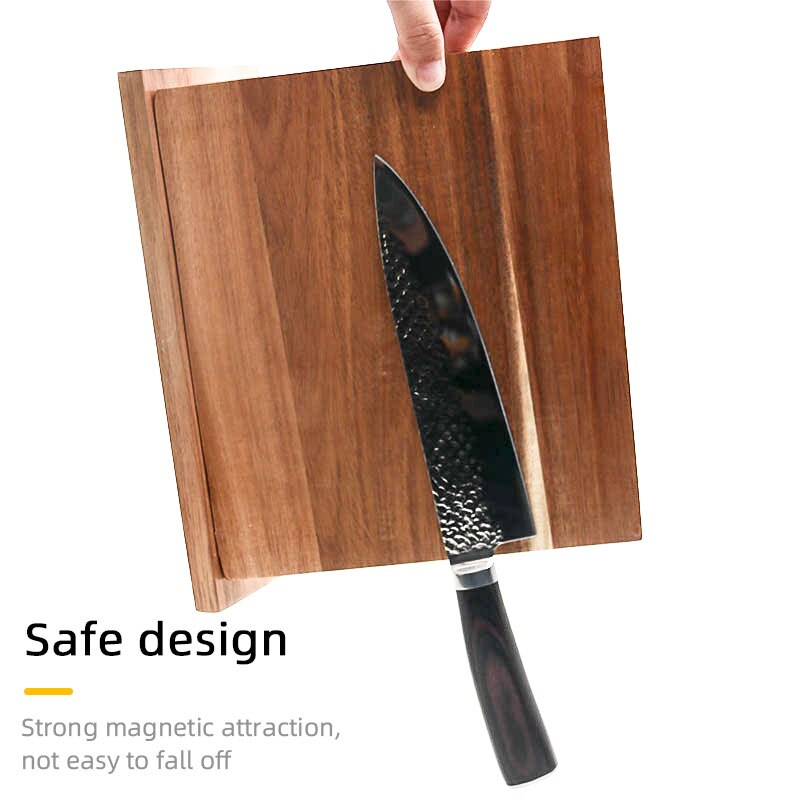 Magnetic Knife Block Natural Wood Knife Organizer Block Oblique Knife Dock Kitchen Scissor Holder Strongly Magnetic