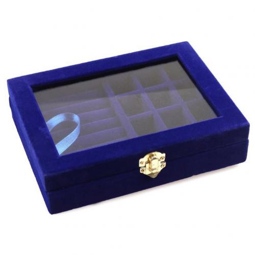 Velvet Jewelry Ring Earring Insert Display Cufflinks Organizer Box Wooden Flat Stackable Tray Holder Storage Showcase for Rings/: Blue