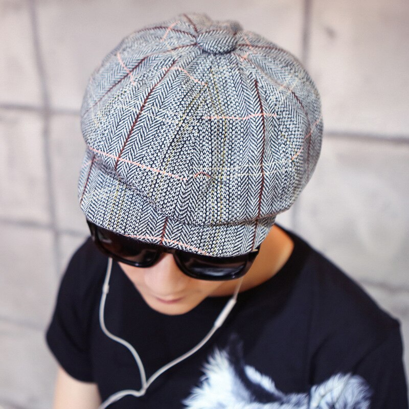 Gorras de chico de los periódicos de plana octogonal Golf conducción sombrero accesorios Vintage combinación algodón hombres gorra de a rayas