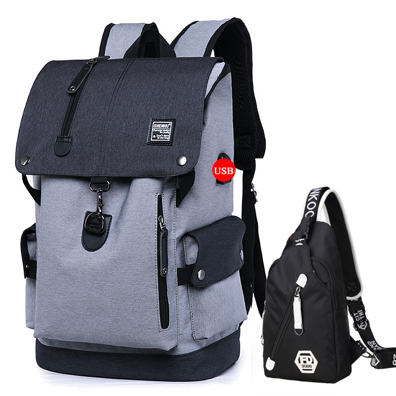 Multifonctionnel sac à dos étanche femmes Backapck ordinateur portable adolescente sac d'école Mochilas femme étudiante femmes sac à dos scolaire: Gray Backpack Set