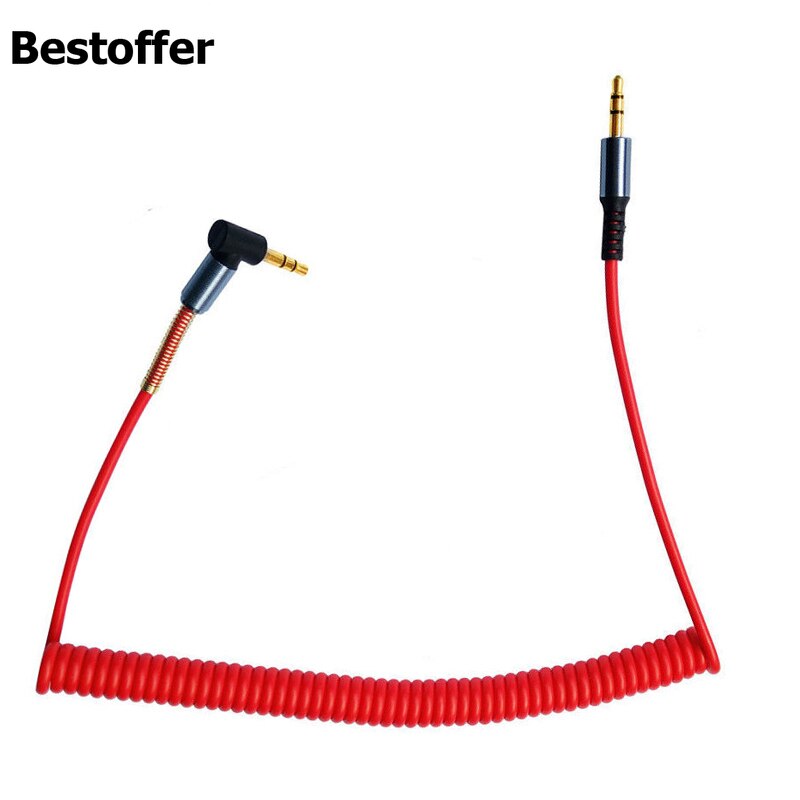 Red Flexible Spring Coiled DC 3.5mm AUX 1.5M Cable Mini Jack Male Audio Auxiliary Lead PC Car