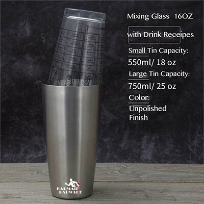 Stainless Steel Cocktail Boston Bar Shaker & 16 Oz. Mixing Glass Kit Cocktail Boston Shaker: Unpolish4