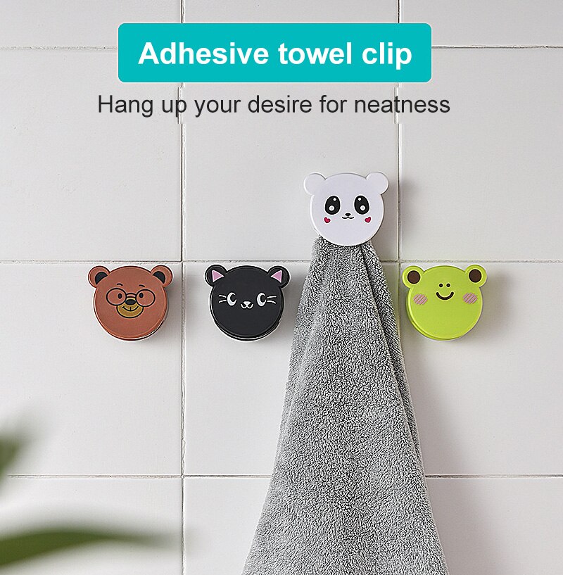 Cartoon Wall Mounted Rag Rack Punch-free Towel Clip Viscose Towel Storage Clip Paste Without Trace Storage Rack For Kitchen