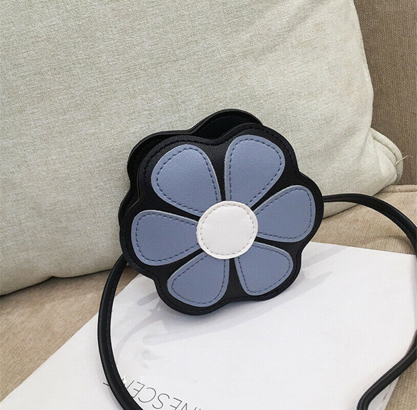 Lokala lager sommaren barn söta handväskor blomma formade plånböcker pu läder axelväska för barn småbarn flickor: Blå