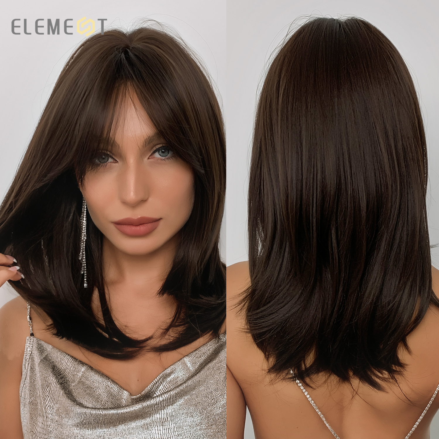Element Synthetic Short Straight Bob Wigs for White/Black Women Ombre Brown Blonde Cosplay Party or Daily Wigs with Bangs: lc242-6