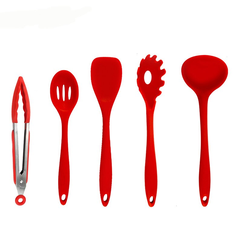 Non-stick Silicone Kitchen Utensils Set Red Turner Whisk Spatula Food Brush Heat Resistant Kitchen Gadgets Cooking Tools Set: 5 pcs Red Utensils