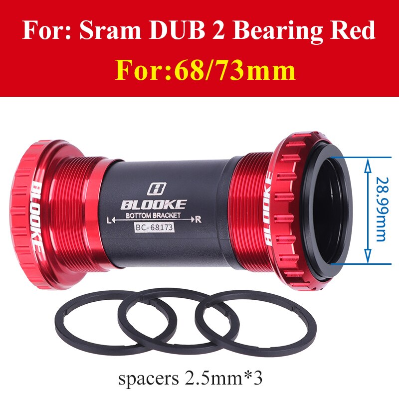 BLOOKE BSA DUB BB Bottom Bracket 68/73mm 28.99mm Central Movement BSA68 Thread Sealed 2 Bearing For SRAM Crankset MTB Bicycle: Red