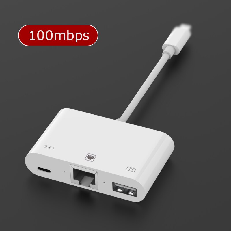 1000Mbps Otg Ethernet Usb Adapter Voor Lightning Naar RJ45 Lan Gigabit Wired Network Usb Camera Adapter Voor Iphone 7 8 11 X Xs Pro: 100mbps