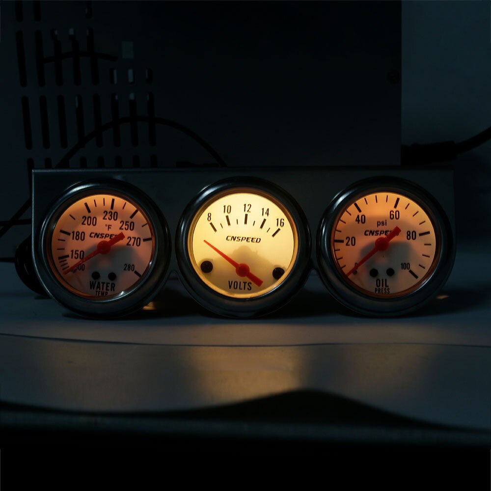 Universal Car 2'' 52mm Chrome Volt Water Temp Gauge Oil Pressure Gauge Triple 3 Gauge Set Gauges Kit Car Accessories