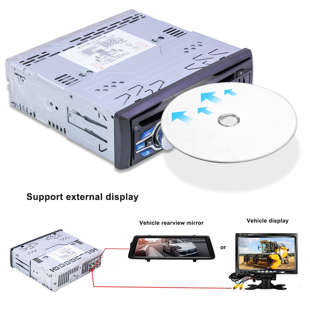 12V 1 DIN Bluetooth Car Radio Player Stereo DVD CD FM MP3 Audio 5V-Charger USB SD MMC AUX Auto Electronics In-Dash Autoradio