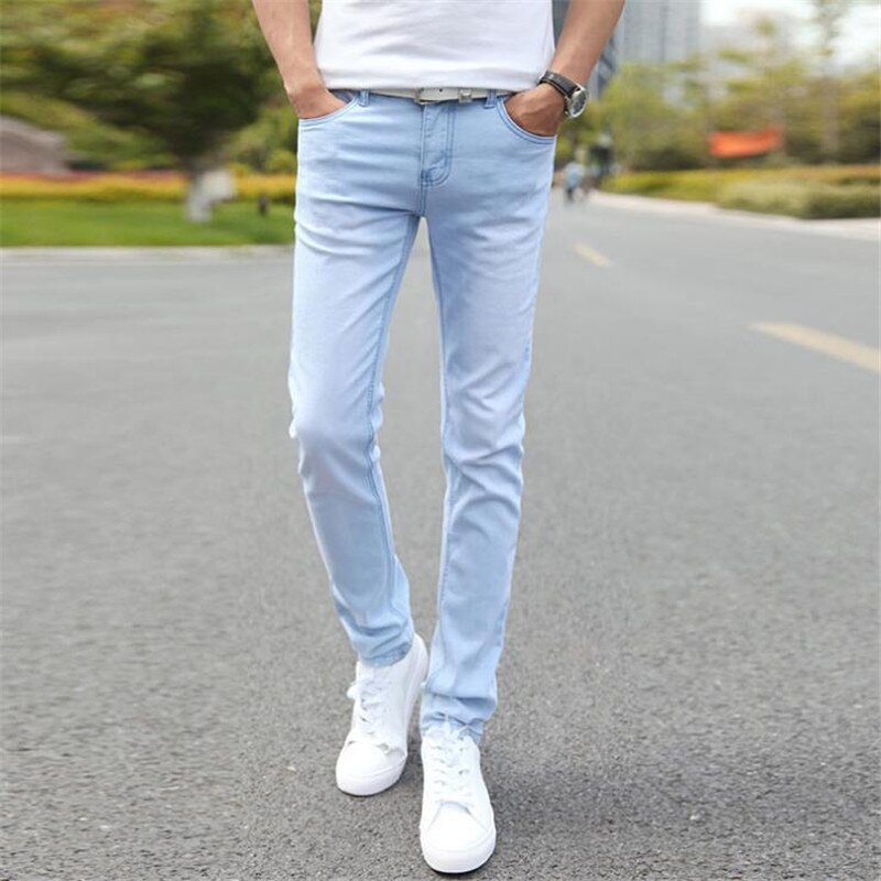 Mænds denim billige jeans slim fit mænd jeans bukser stretch lyseblå bukser afslappet ko dreng mand: 32
