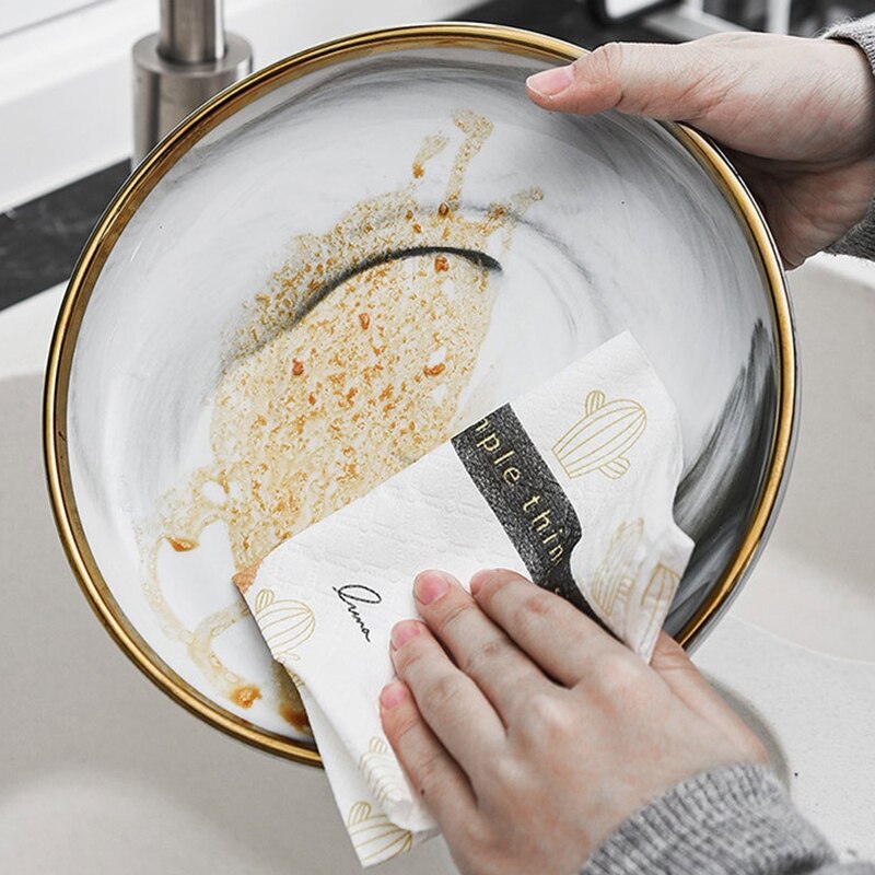 Servilleta de 2 rollos de tela no tejida desechable para paño de cocina, servilletas de mesa de papel