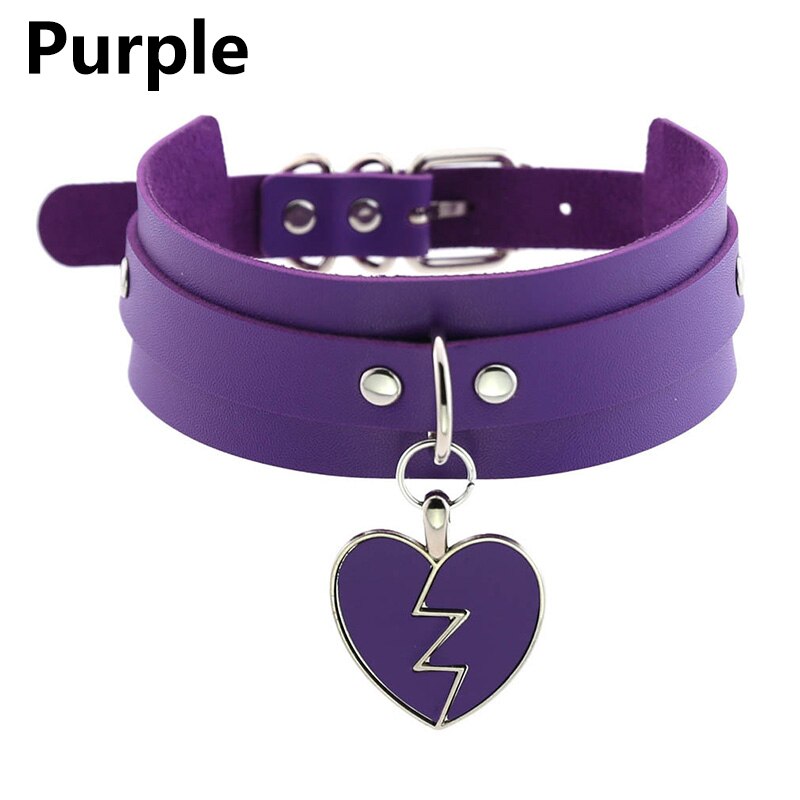 Frauen Männer Charm Herz-Form Anhänger Kragen Choker Halskette Schmuck Breiten Leder Einstellbare Halsband Partei Schmuck Zubehör: Purple