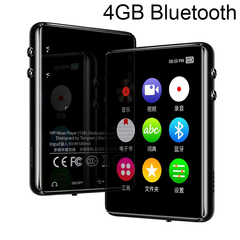 Bluetooth Full Touches Screen MP3 Mp4 Music Player Student Lossless Hifi External MP5 FKU66: Black 4gb bluetooth