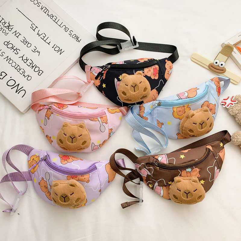 Kawaii Capybara Umhängetasche für Kinder, Brusttasche, Cartoon-niedlicher Rucksack, lässig, Outdoor, Reisen, Geldbörse, Taillen-Organizer,