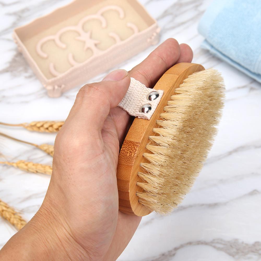 Body Dry Brush Natural Boar Bristle Organic Dry Skin Body Brush Bamboo Wet Back Shower Brushes Exfoliating Bathing Brush