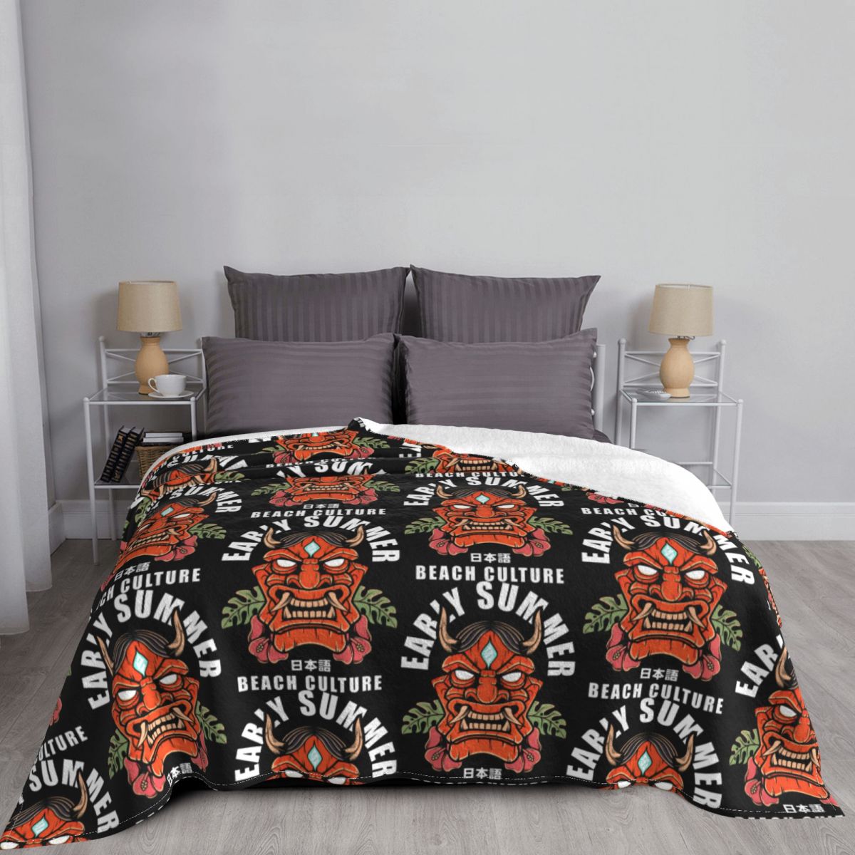 Hannya Tiki,adventure Aloha Line Hypebeast Japan Lifestyle Carpet Flocking Bed Blanket Bed Covers Luxury Blanket