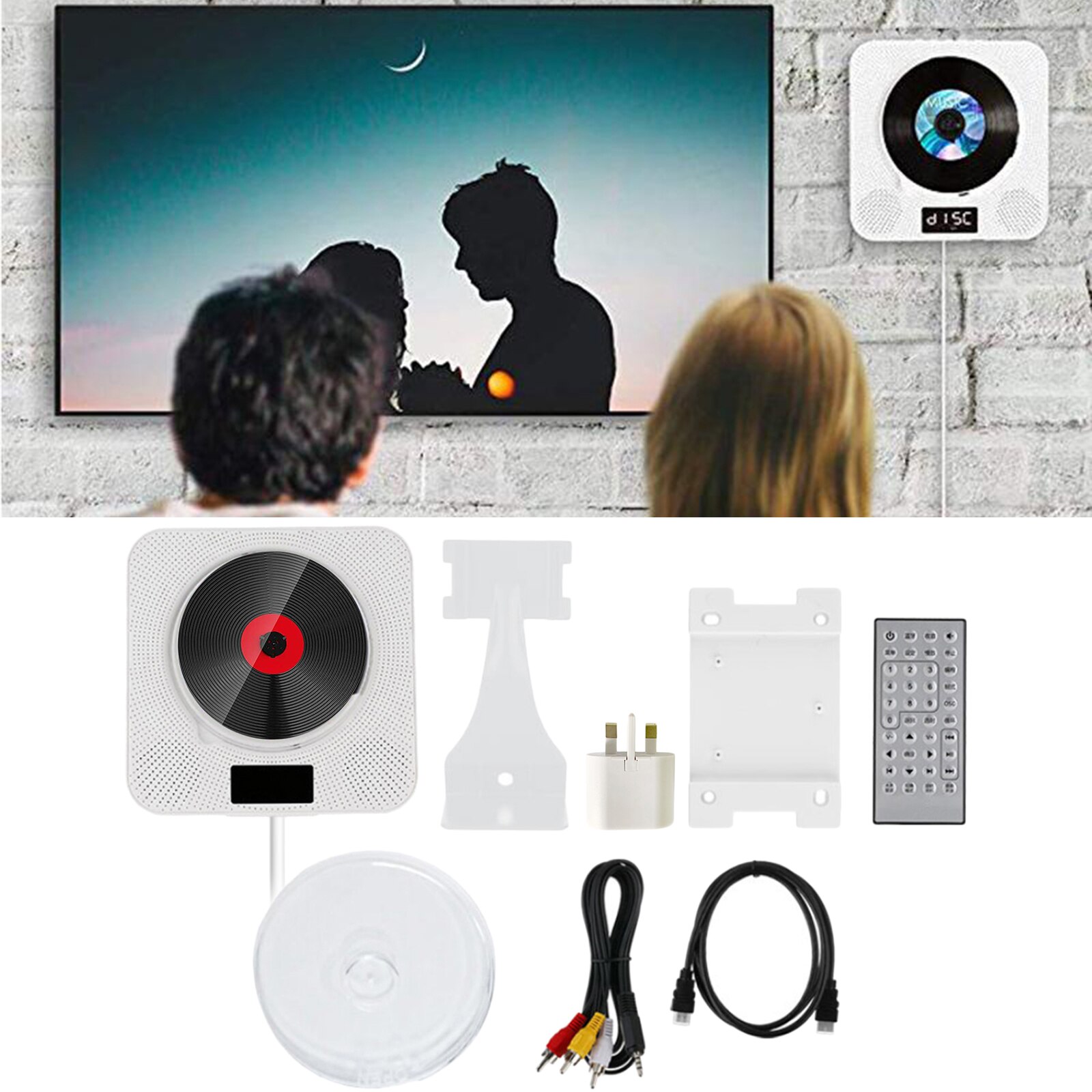 Home Bluetooth CD Player Wall Mounted FM Radio USB AUX Input UK Plug 220V