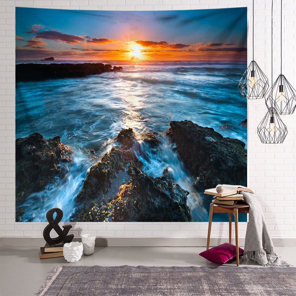 3D plage couverture vague Mandala tenture murale tapisserie paysage marin peinture à l'huile Yoga tapis de couchage Sandbeach voyage Camping tapis