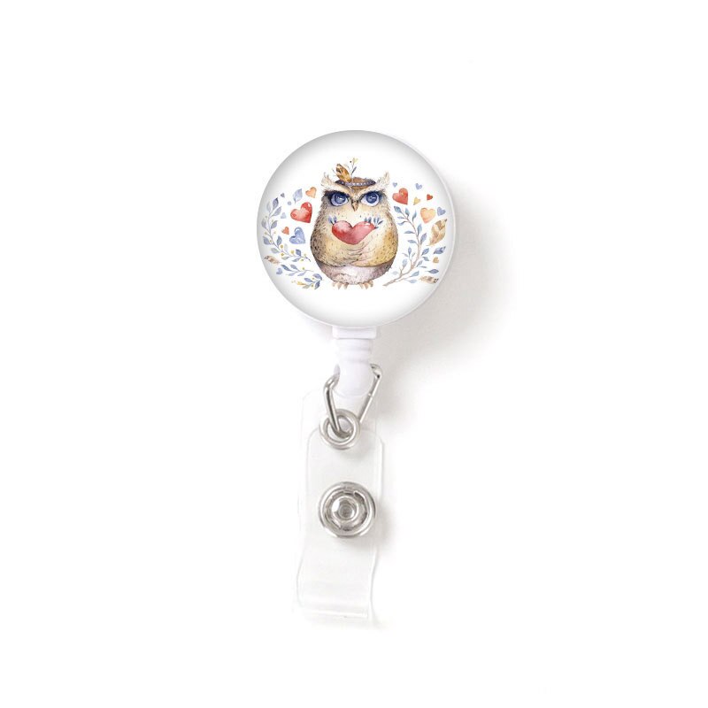 Vrouwen Meisjes Werkkaart Clip Gedraaid Id Tag Clip Uil Patroon Intrekbare Badge Reel Voor Verpleegster Arts Badge Houder: D